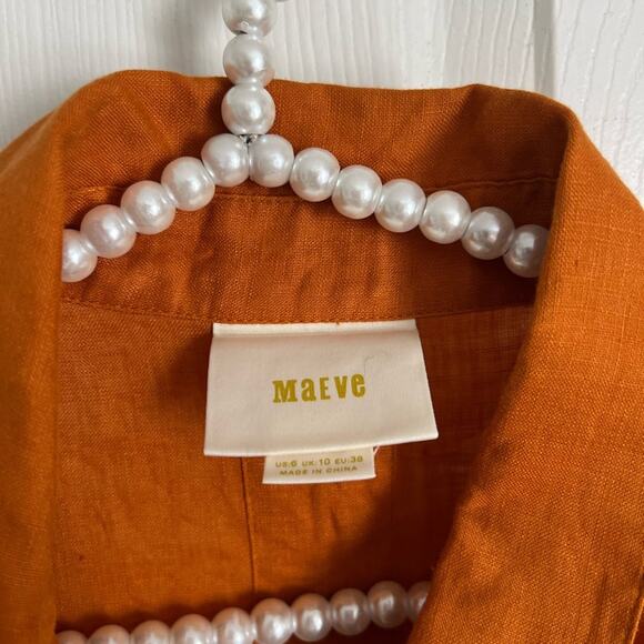 Anthropologie Maeve Lace Up Linen Dress in Mango Size 6 - Picture 4 of 9